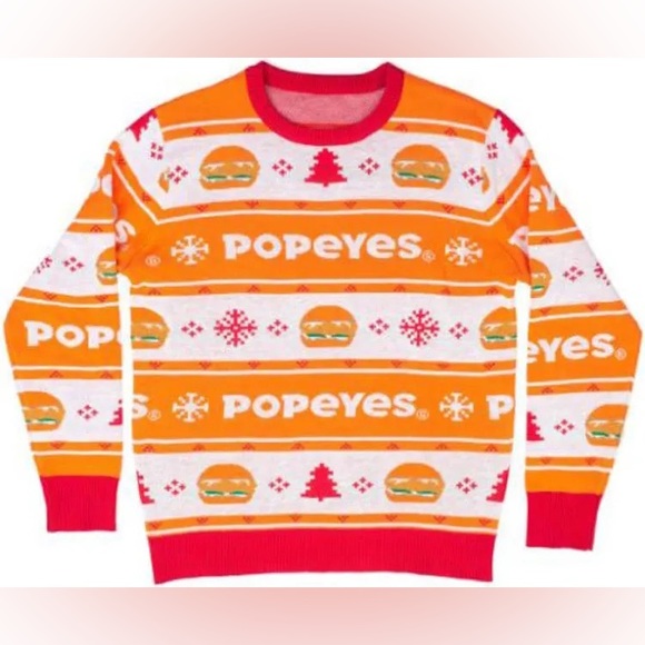 Popeyes Chicken Sandwich Ugly Christmas Holiday Sweater - Picture 5 of 5
